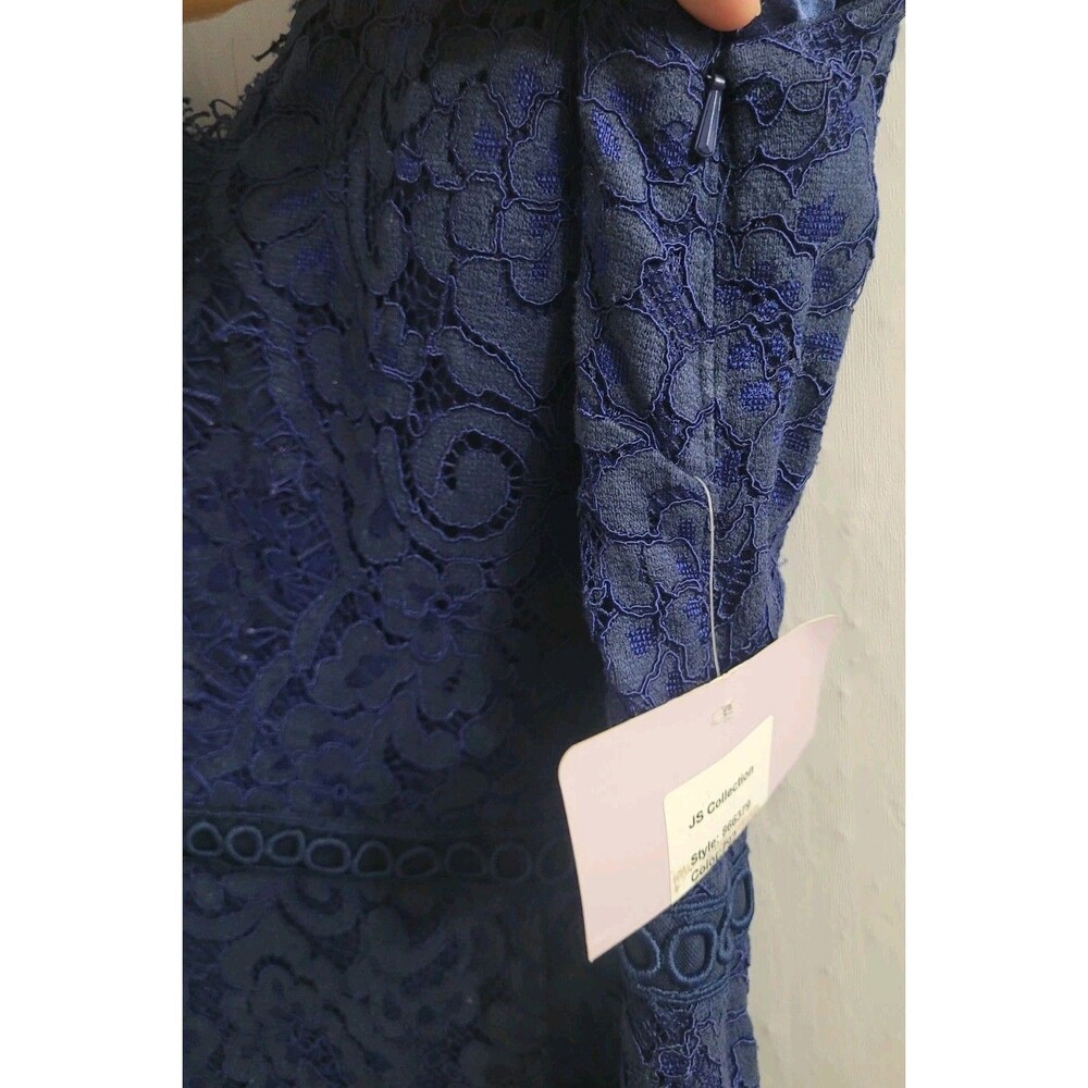 JS Collections Navy Lace Mermaid Gown Cap Sleeve Notch Neck Formal Dress 10 NWT - Picture 7 of 10
